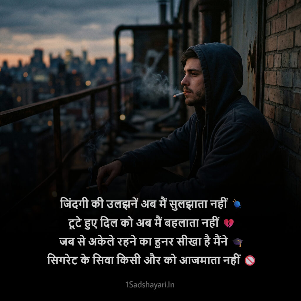 Alone boy smoking shayari expressing silence and inner pain