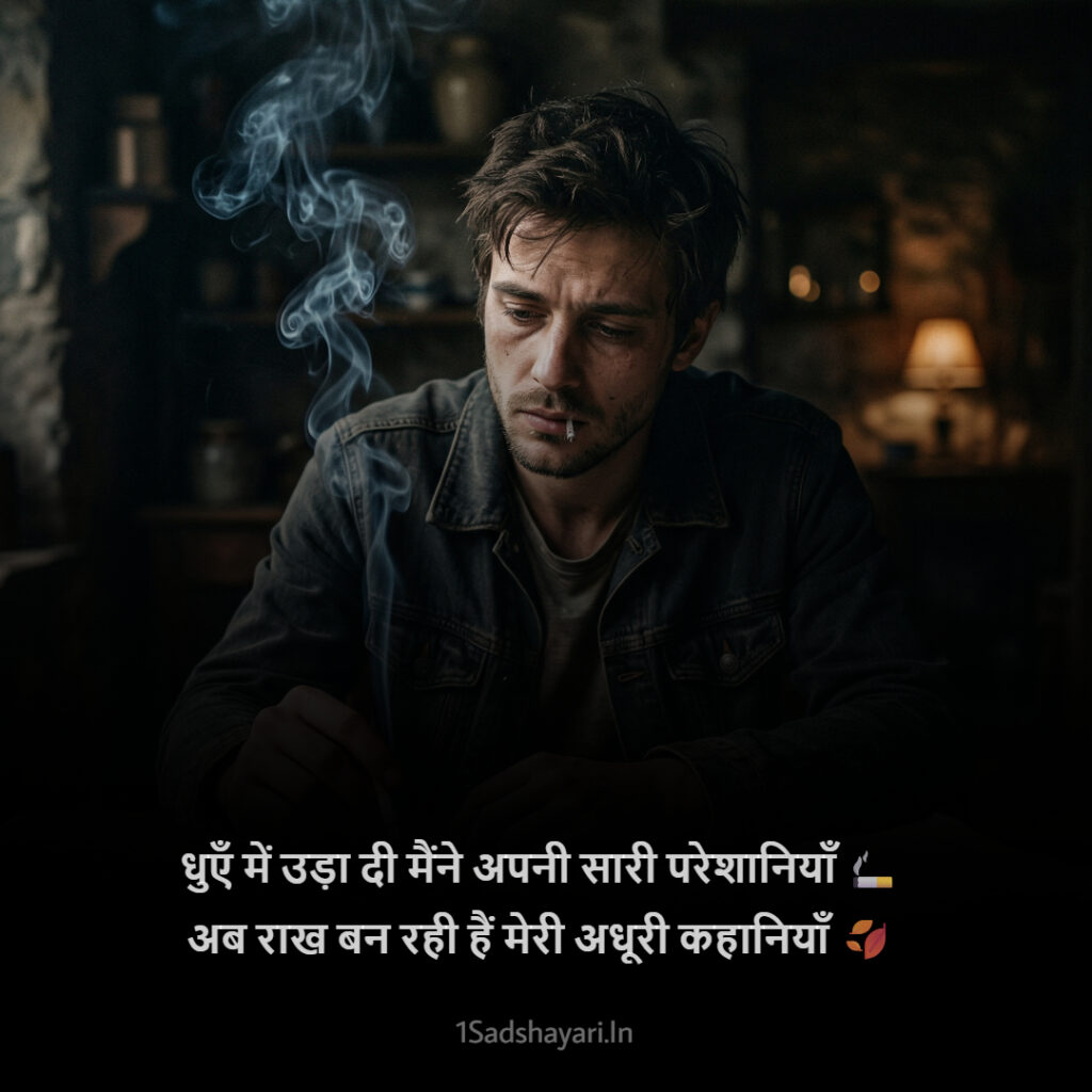 Two line shayari about cigarettes with emotional vibe