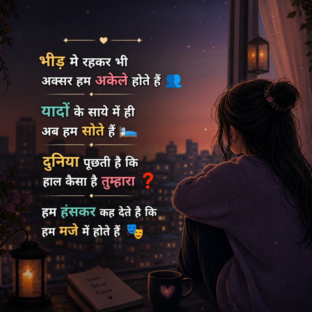 Hindi sad shayari showing emotional isolation