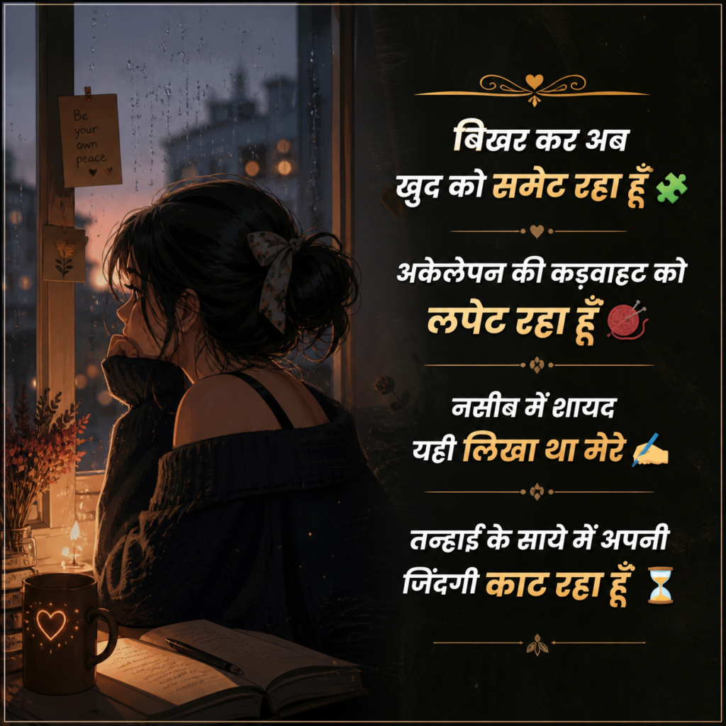 Painful alone Hindi shayari expressing loneliness